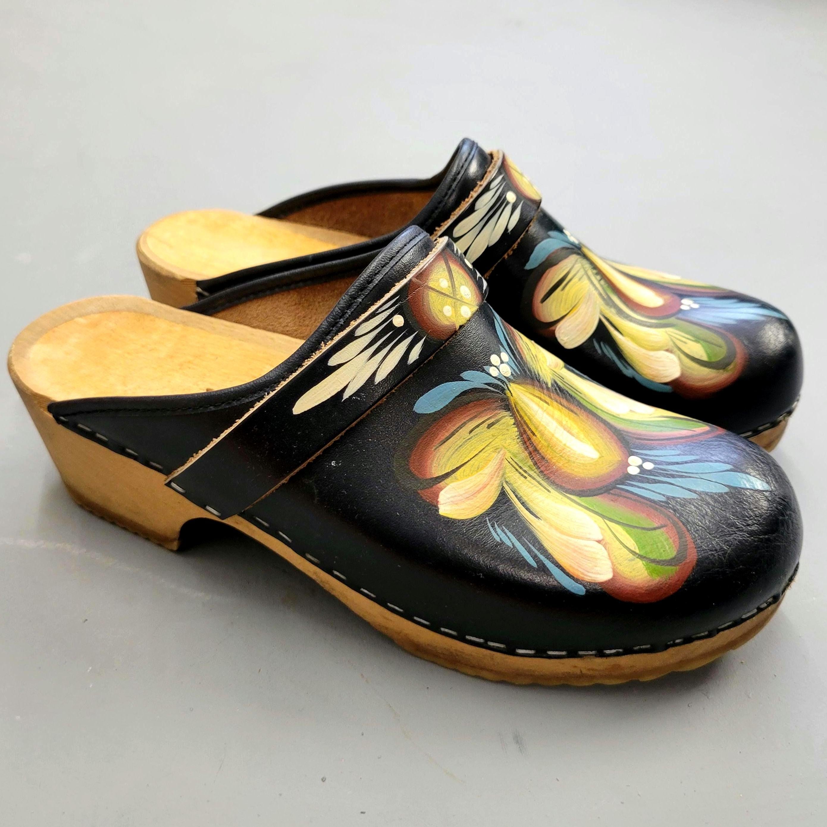 Hand Painted Vintage Leather Clogs - Unisex LIMITED EDITION Dansko Professional Hand Painted Clogs - Fall main image 3