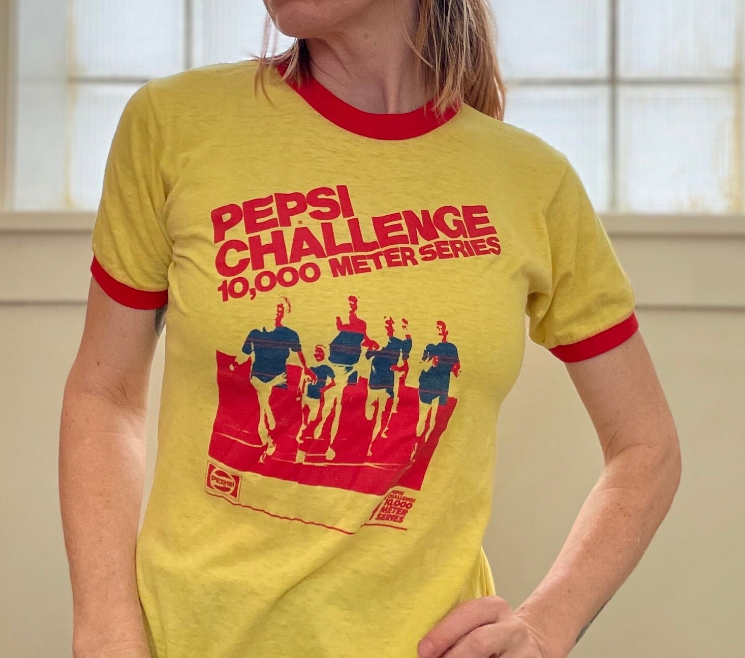 Vintage Yellow Pepsi Challenge Shirt // 80s Ringer Tee // Paper