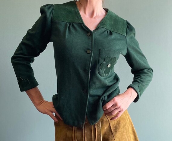 Vintage 70s Suede Patchwork Blazer: Green Flower … - image 5
