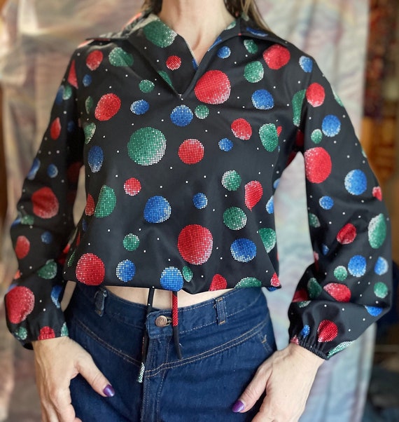 Vintage 70s Bubble Sphere Top / Retro Pointy Psyc… - image 4