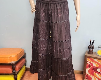 vtg 90s Embroidered Boho Skirt, Allison Brittney Cottage Core Hippie