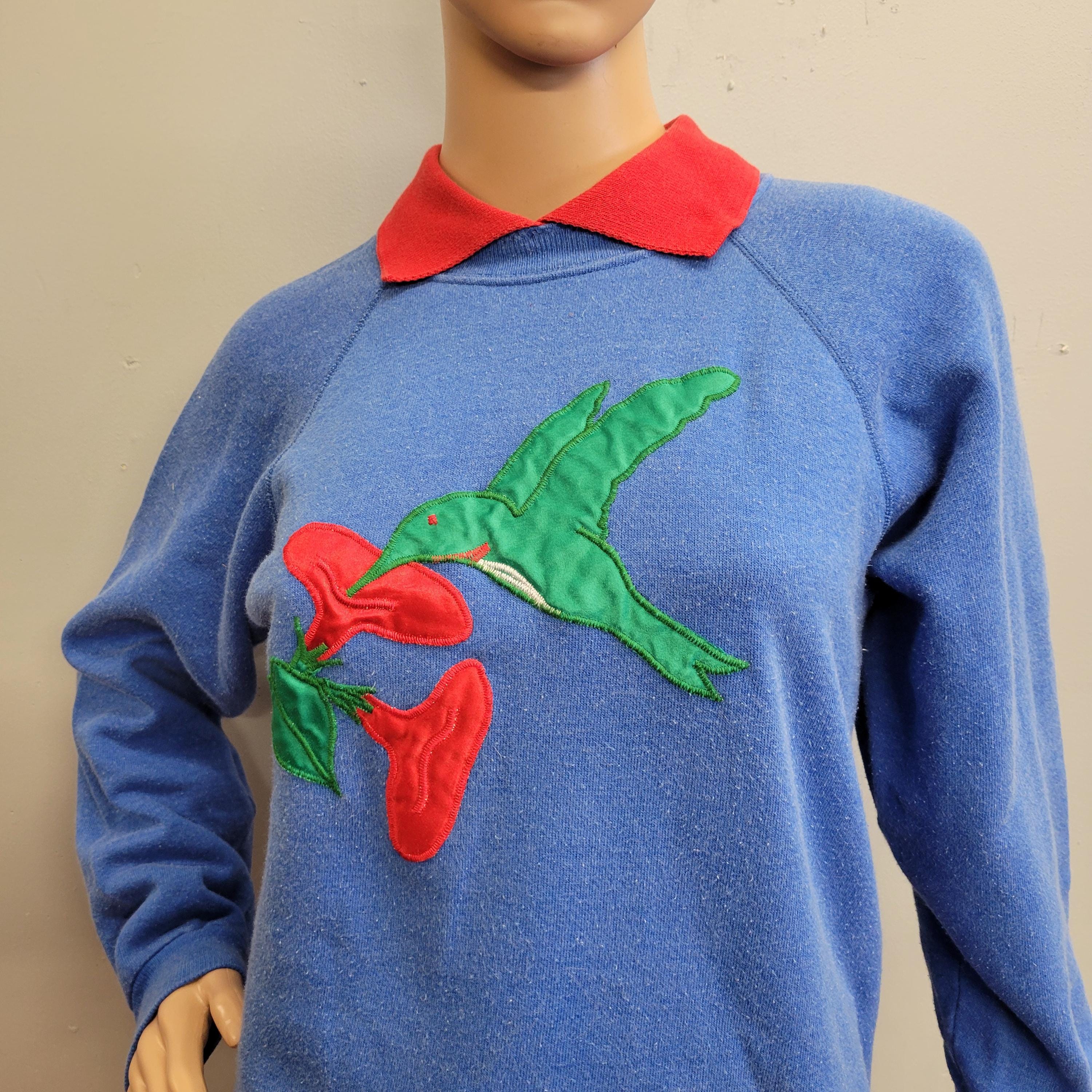 Vtg 80s HUMMINGBIRD Collared SWEATSHIRT : Vintage Hanes Medium