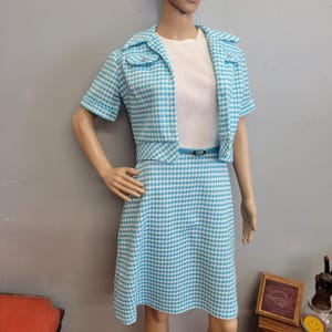 vtg 60s MOD DRESS SET / vintage size 10 medium checkered jacket and belted tank dress retro gingham ditsy cute geometric diamond 2 piece set