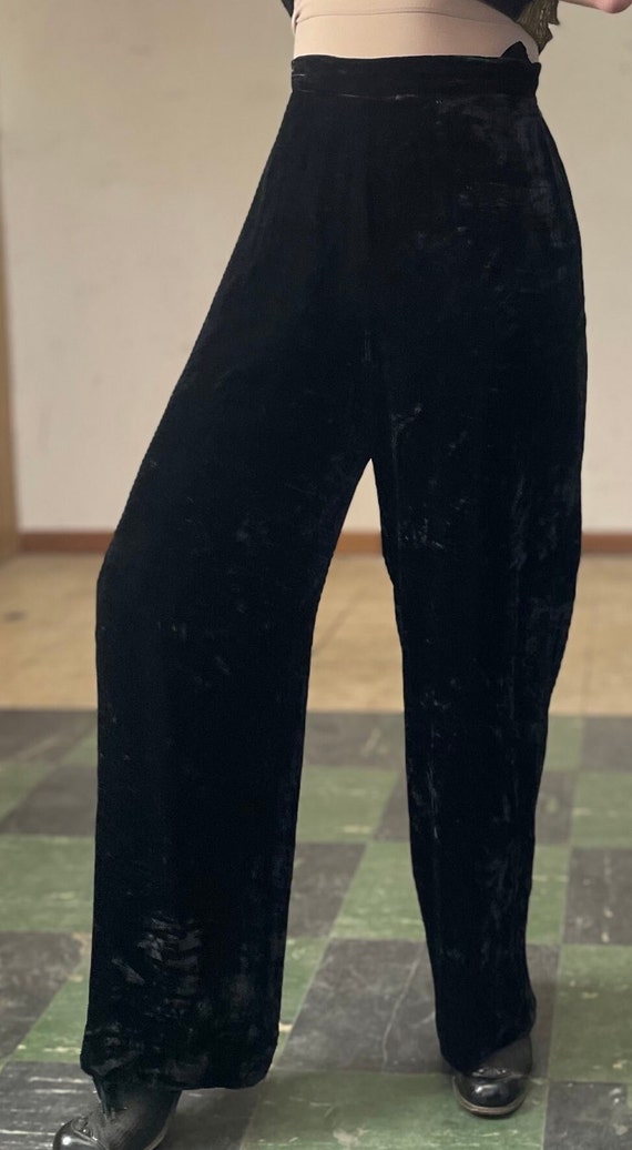 Vintage 90s Rena Rowan Velvet Pants / Black Velve… - image 2