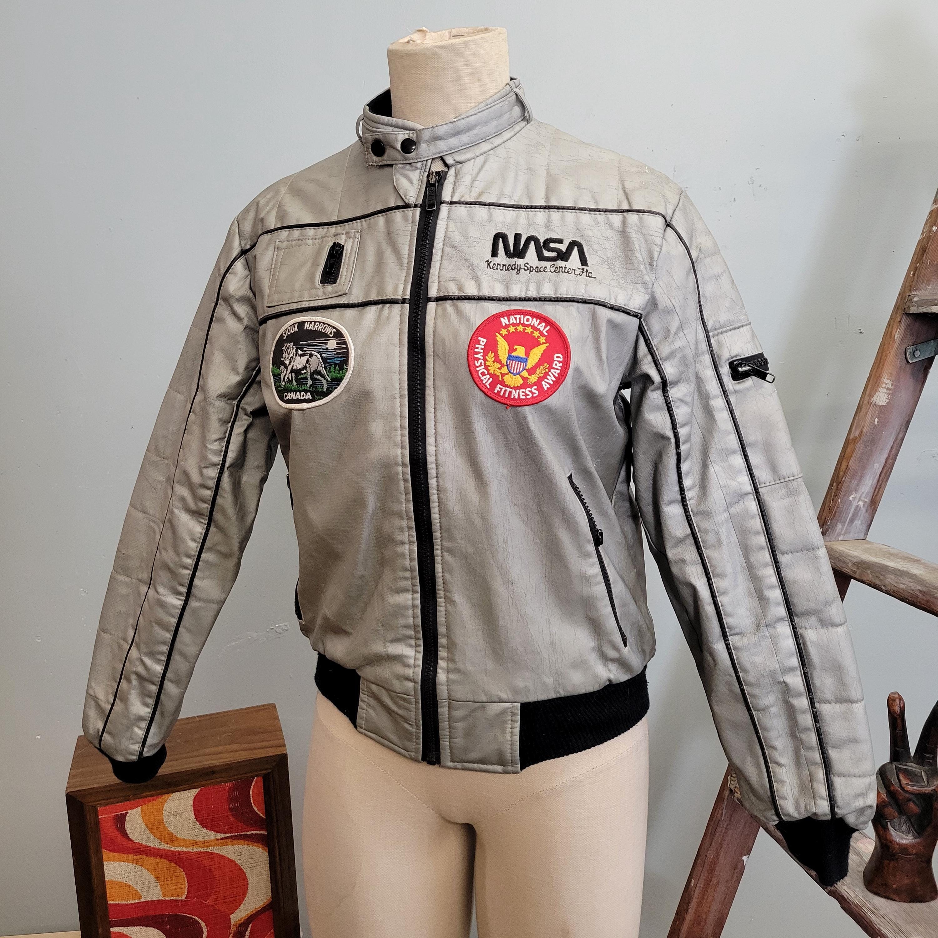 Vintage 80s NASA Jacket: Silver CIA Brand, Youth Large, Distressed