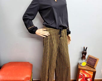 VTG 2-delig jaren 70 goud lurex geruit palazzo broekpak: sprankelende outfit