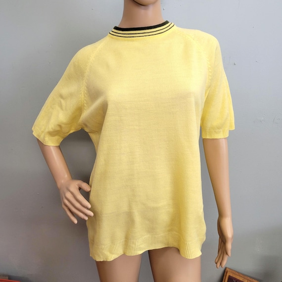 Vintage 70s Knit Tee, Yellow Ringer Top, Towncraf… - image 1