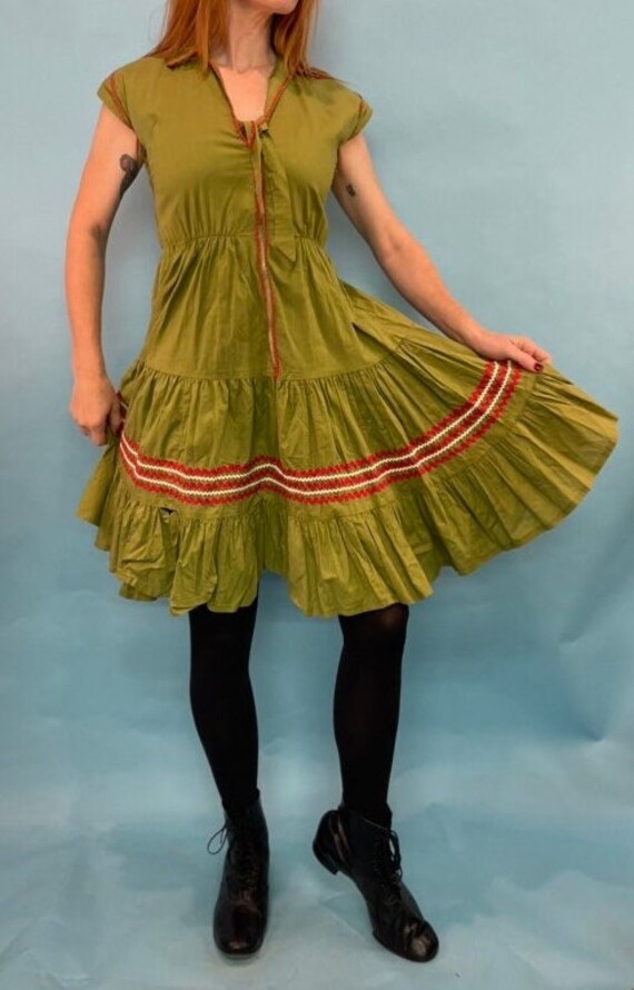 vtg 50s ric rac dress  green & red fit n flare sp… - image 1