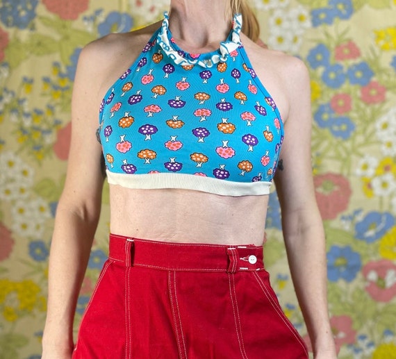 vtg 70s halter top Peter Max mod pop art novelty … - image 6