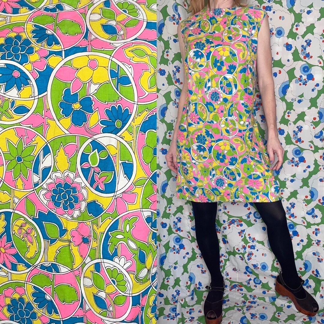 Vintage 60s Psychedelic Mini Dress // Pastel Cotton Shift Dress