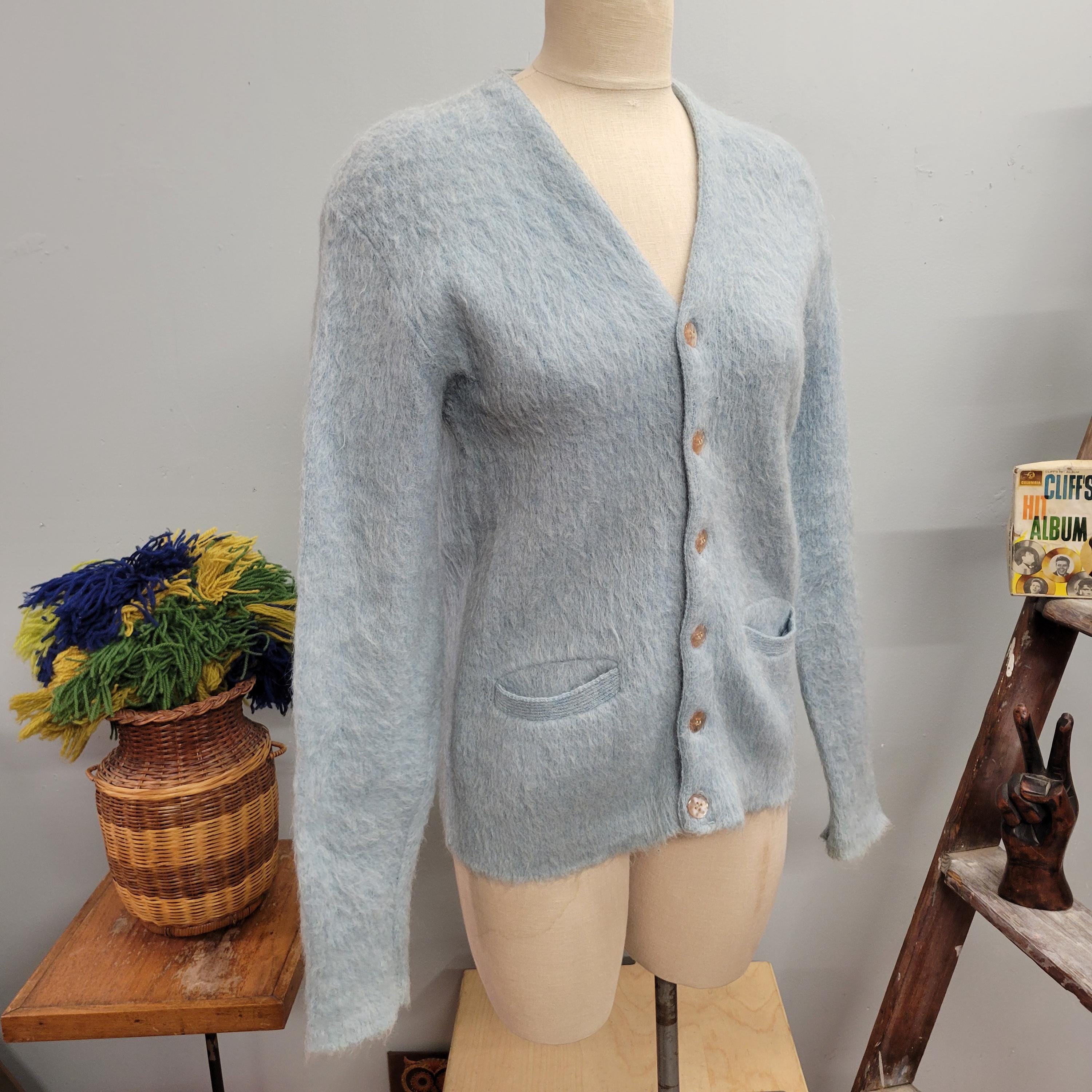Vtg 70s BLUE MOHAIR SWEATER // Vintage Ice Blue Cardigan Vtg 70s BLUE MOHAIR SWEATER // Vintage Ice Blue Cardigan