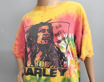 Vintage 80s Bob Marley Tie Dye Shirt: Rasta Reggae XL
