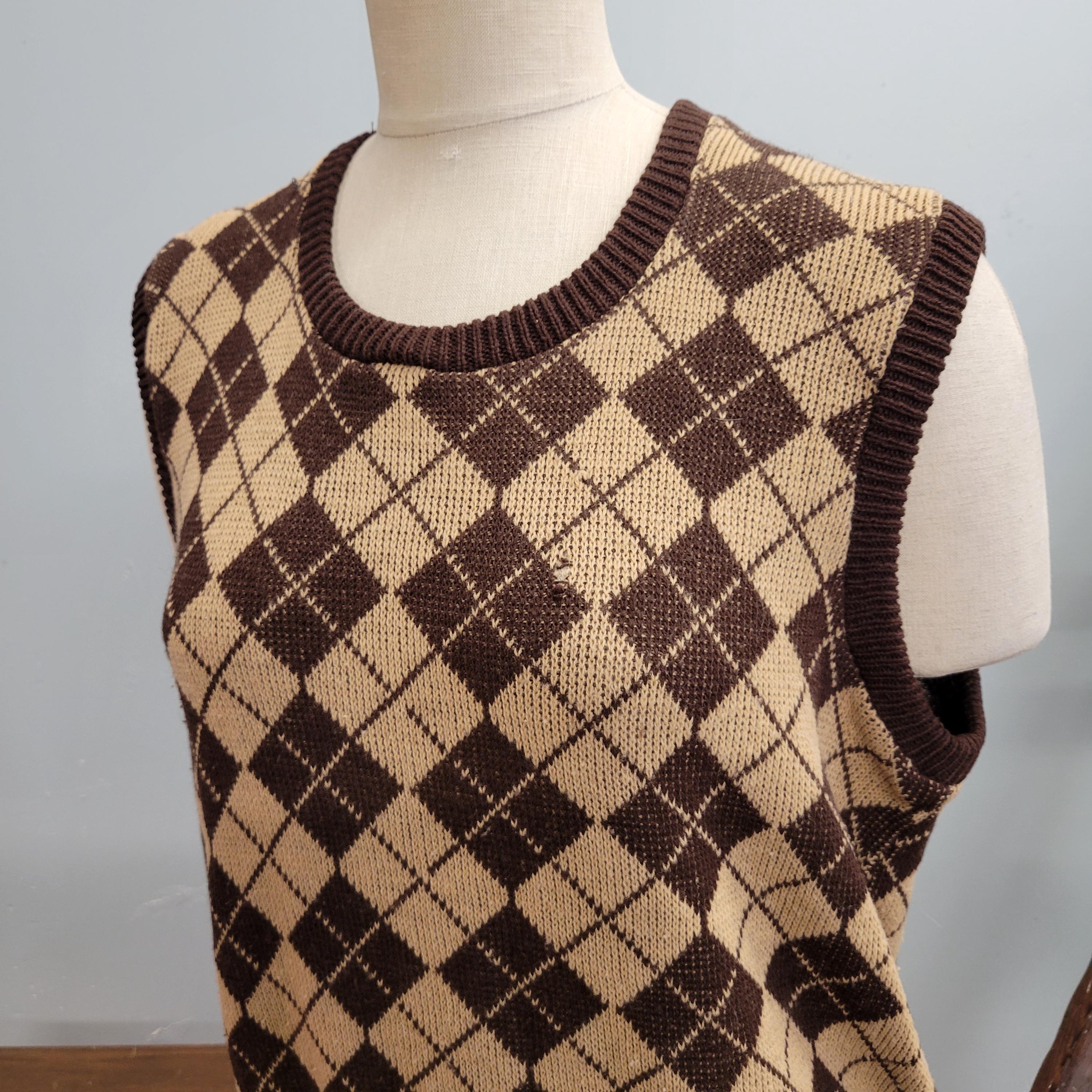 Vtg 70s PLAID SWEATER VEST / Vintage Pauker Large Unisex