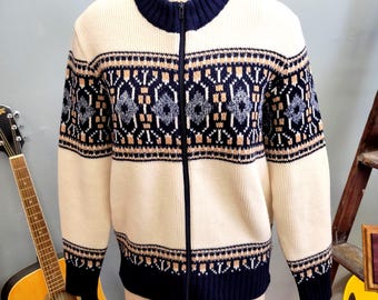 Vintage 70er Jahre nordische Strickjacke: Chunky Cardigan