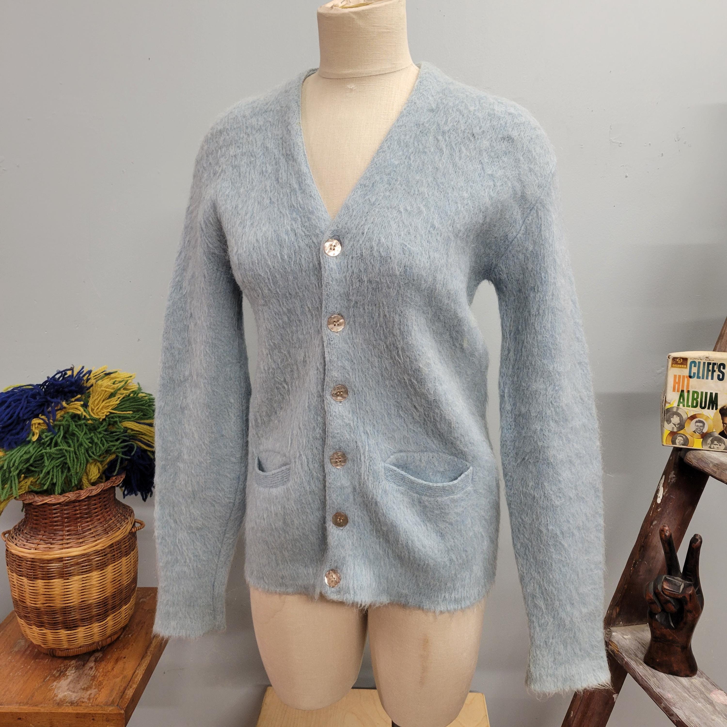 Vtg 70s BLUE MOHAIR SWEATER // Vintage Ice Blue Cardigan Vtg 70s BLUE MOHAIR SWEATER // Vintage Ice Blue Cardigan