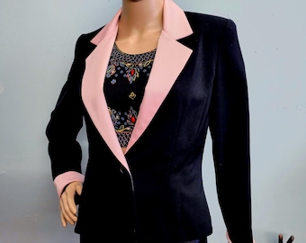 vtg 2000s Pink Satin Trim BLAZER, Positive Attitude size 8 Business Women Spring