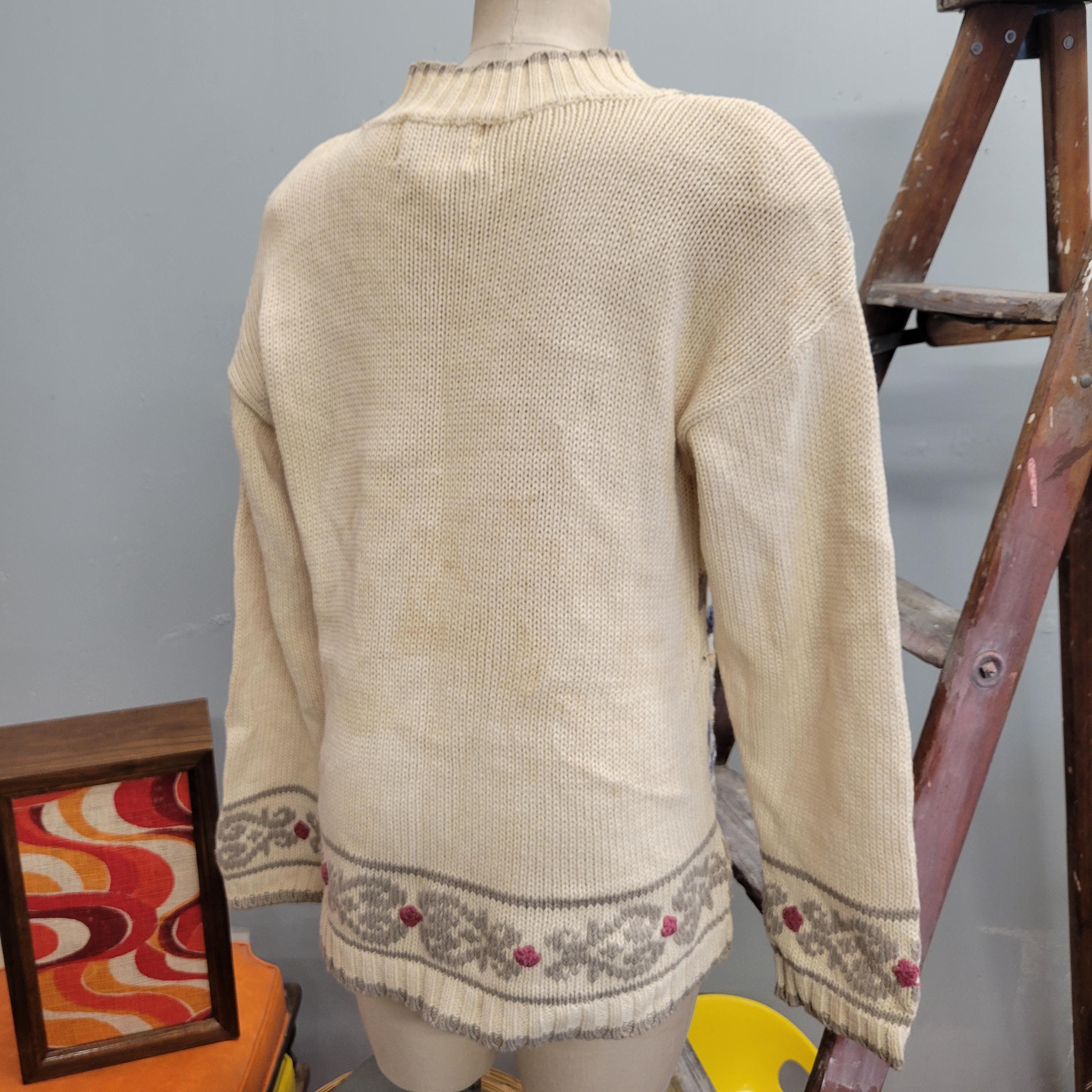 Vtg 80s HEAVILY EMBROIDERED Floral Sweater : Vintage Ninon De 