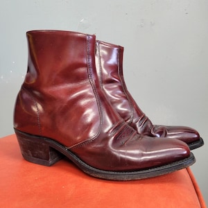 vtg 70s BURGANDY LEATHER BOOTS // vintage size 9 mens western hanova brown beatle boot florsheim style retro pointy toe mod zip dress shoes