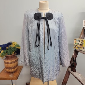 Vintage 40s Quilted Silver House Jacket: Textron Tassel Robe