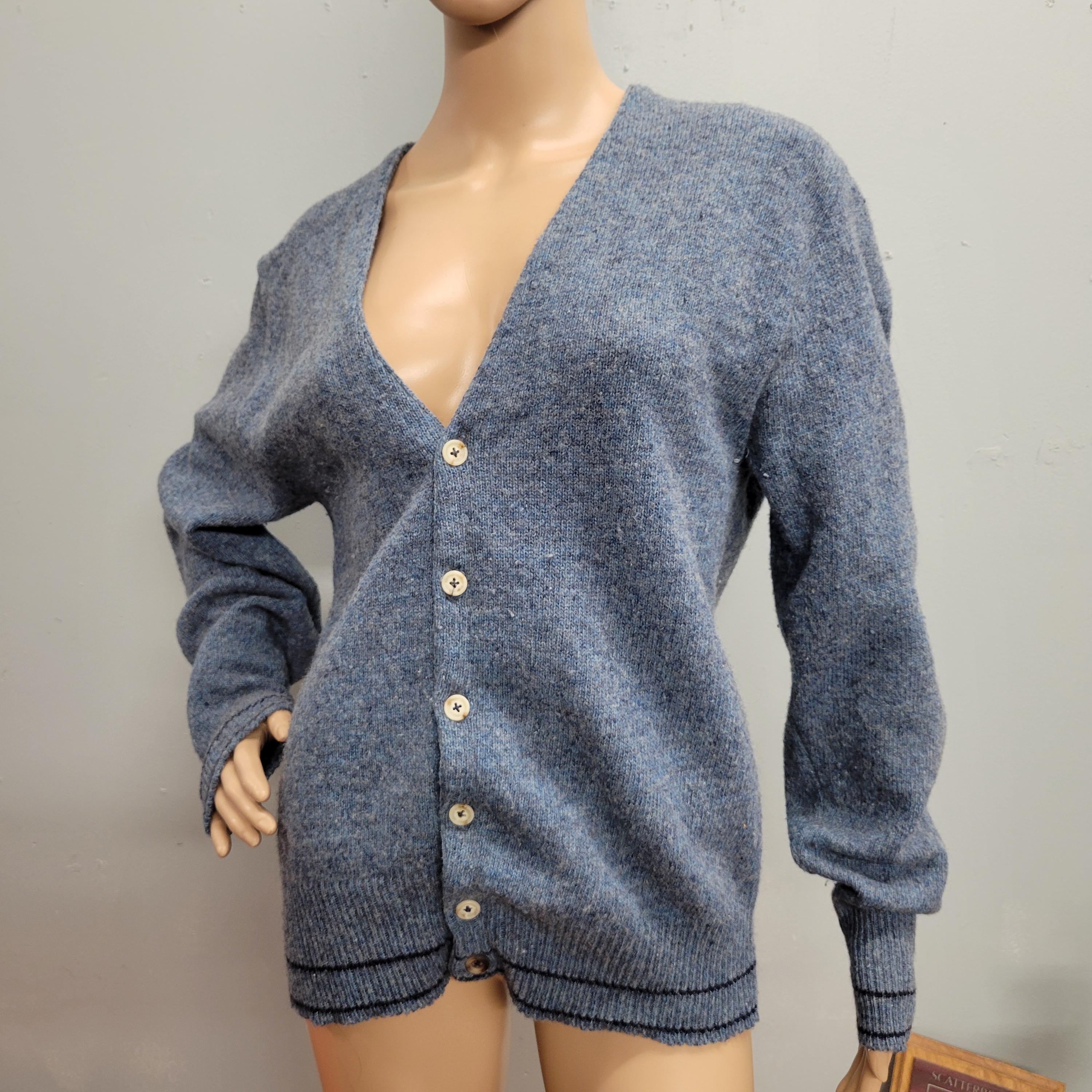Vtg 80s Blue Gray WOOL CARDIGAN : Vintage Botany 500 Large Sweater 