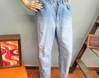 vtg 80s Distressed Boyfriend Jeans, Light Wash Denim Lee Riders Size 10, Bare Back