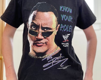 vtg 90s THE ROCK SHIRT // vintage wwf wrestling Y2K t-shirt dwayne the rock johnson Augenbraue Filmstar Idol Maui Moana Los Angeles Retro