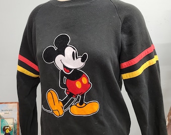 Vintage 80s MICKEY MOUSE Sweatshirt Striped Sleeves Original