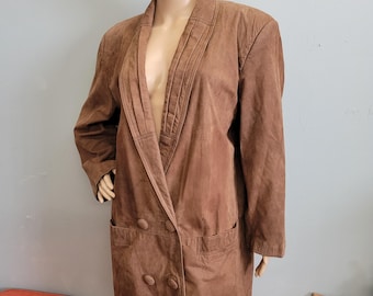 vtg 90s SUEDE TRENCH COAT : vintage Paris Sports Club Oversized Medium long leather designer blazer jacket fall winter fashion chic sleek