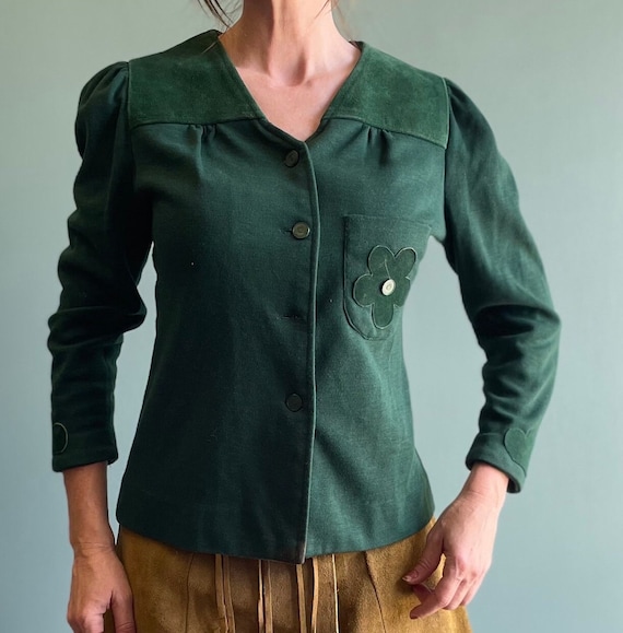 Vintage 70s Suede Patchwork Blazer: Green Flower … - image 1