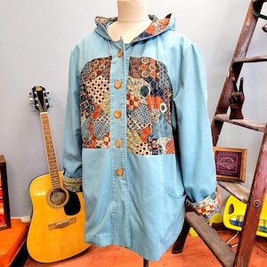 vtg 70s Patchwork Hooded Jacket, Roamans Floral Lightweight Parka