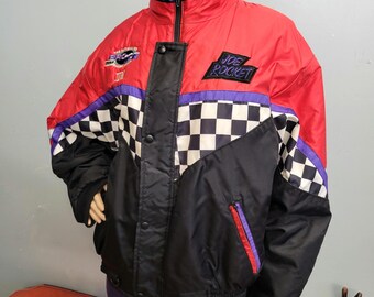 ジャケット・アウター 90s Dezert Reflector Line Coating Jacket Vintage 90s Joe Rocket Ice Racing Jacket: XL Checkered Puffer Coat
