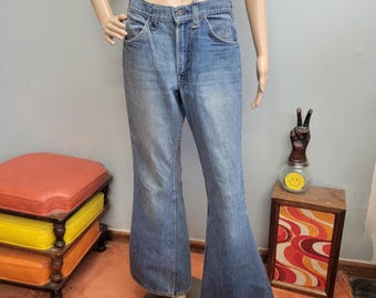 vtg 70s Orange Tab Levi's 684 Bell Bottom Jeans,  w33 x 32 Length