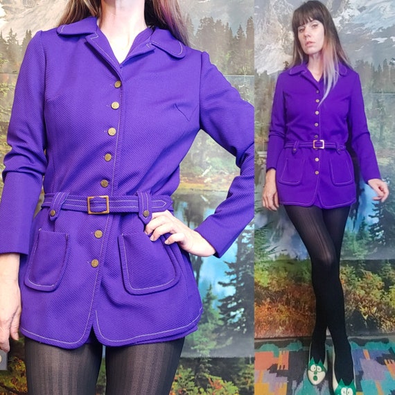 Vintage 1970's Royal PURPLE Mod BELTED BLAZER Mini