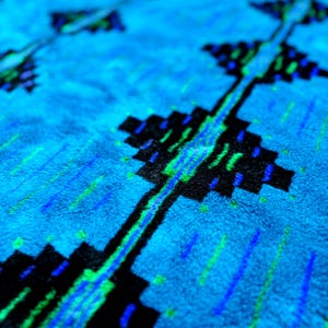 vtg 80s Southwestern Fleece Fabric, Blue Aztec Soft Plush Cutter Scrap