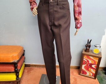 vtg 70s Iconic Wrangler Brown Pants, High Rise Retro Trousers