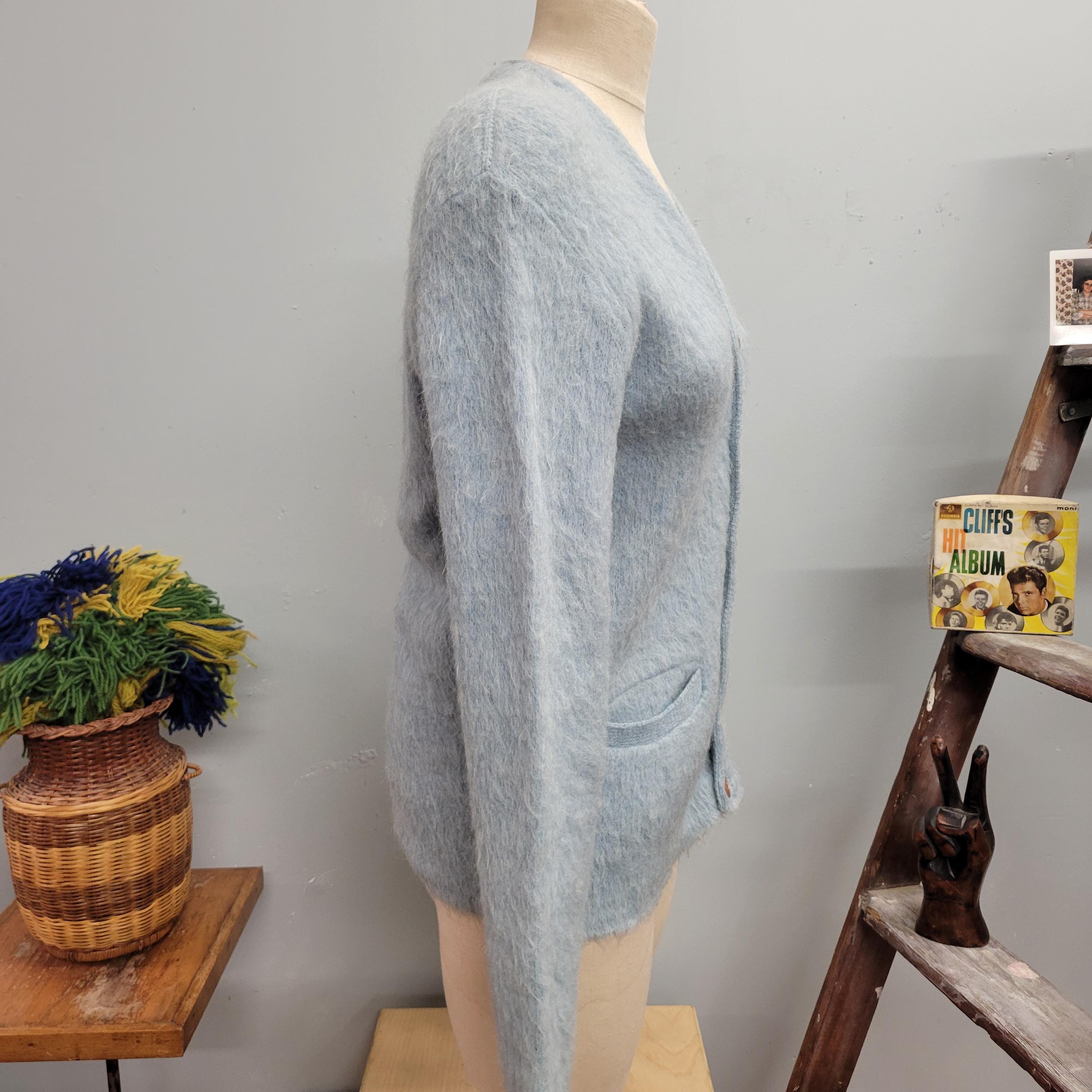 Vtg 70s BLUE MOHAIR SWEATER // Vintage Ice Blue Cardigan Vtg 70s BLUE MOHAIR SWEATER // Vintage Ice Blue Cardigan