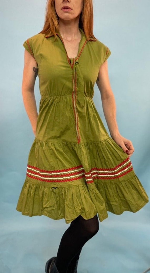 vtg 50s ric rac dress  green & red fit n flare sp… - image 7