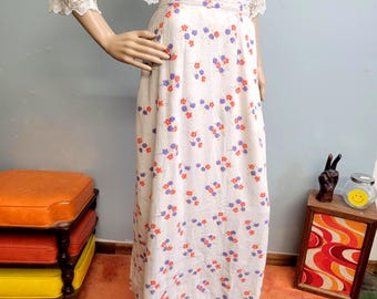 vtg 90s Linen Flower Skirt, High Rise Novelty Rayon Maxi