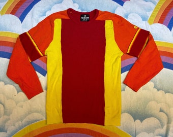 Vintage ** As Is** 70s 80s Rainbow Wool Sweater // Rainbow Sweater // Neon Orange & Red Sweater