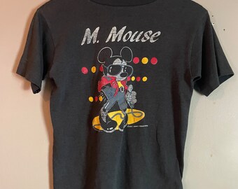 Vtg 1980s PAPER THIN MICKEY Mouse // Vintage Soft Faded Black Crop