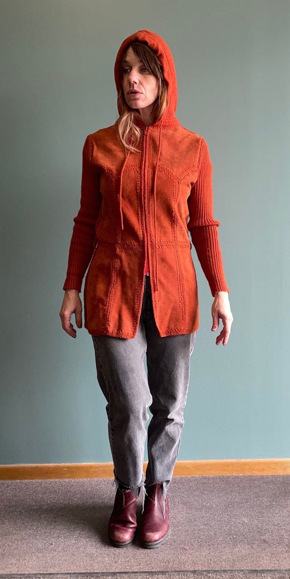 Vintage 70s Burnt Orange Suede Knit Jacket / Hooded Leather - Etsy ...