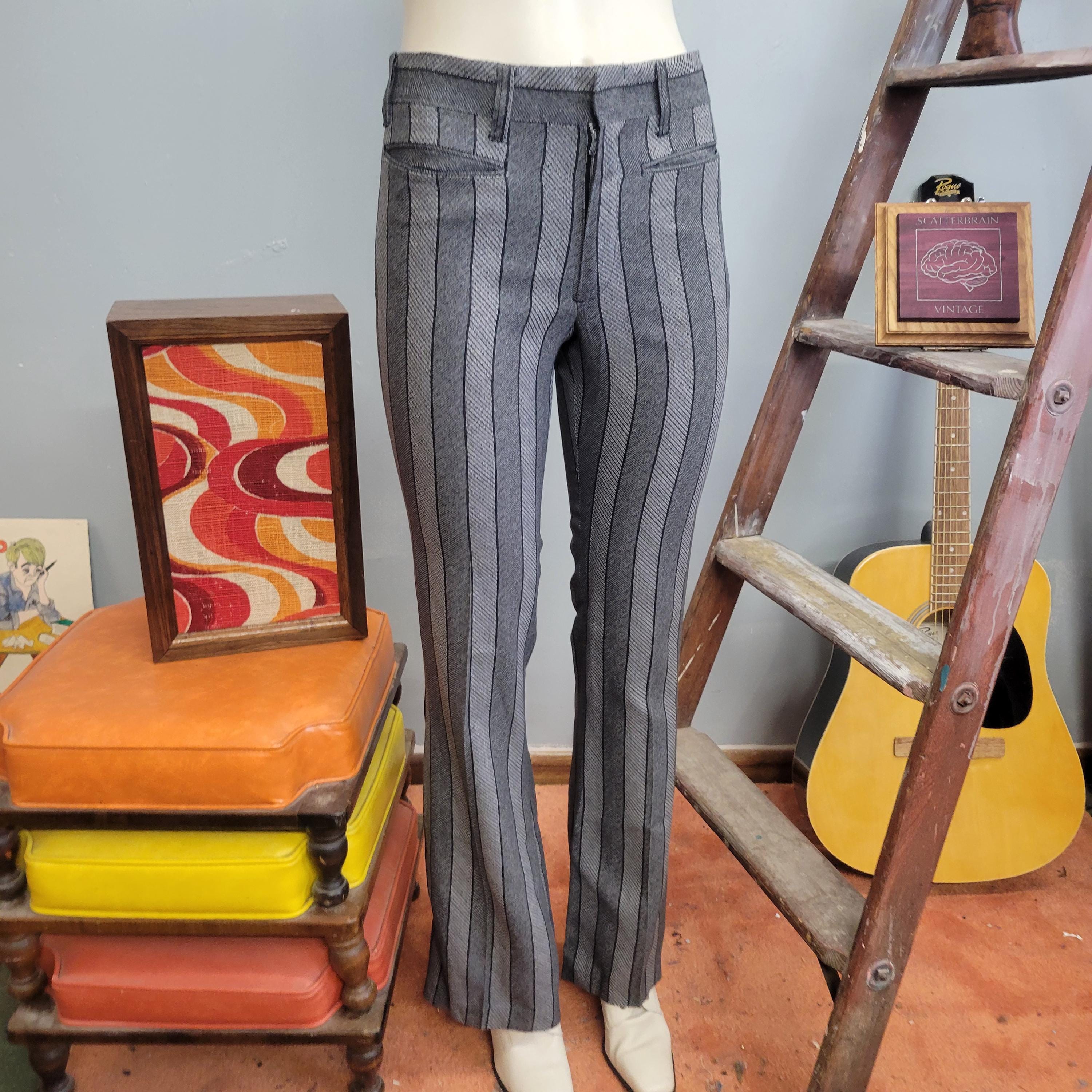 70年代ヴィンテージストライプフレアパンツ：デッドストックレトロ