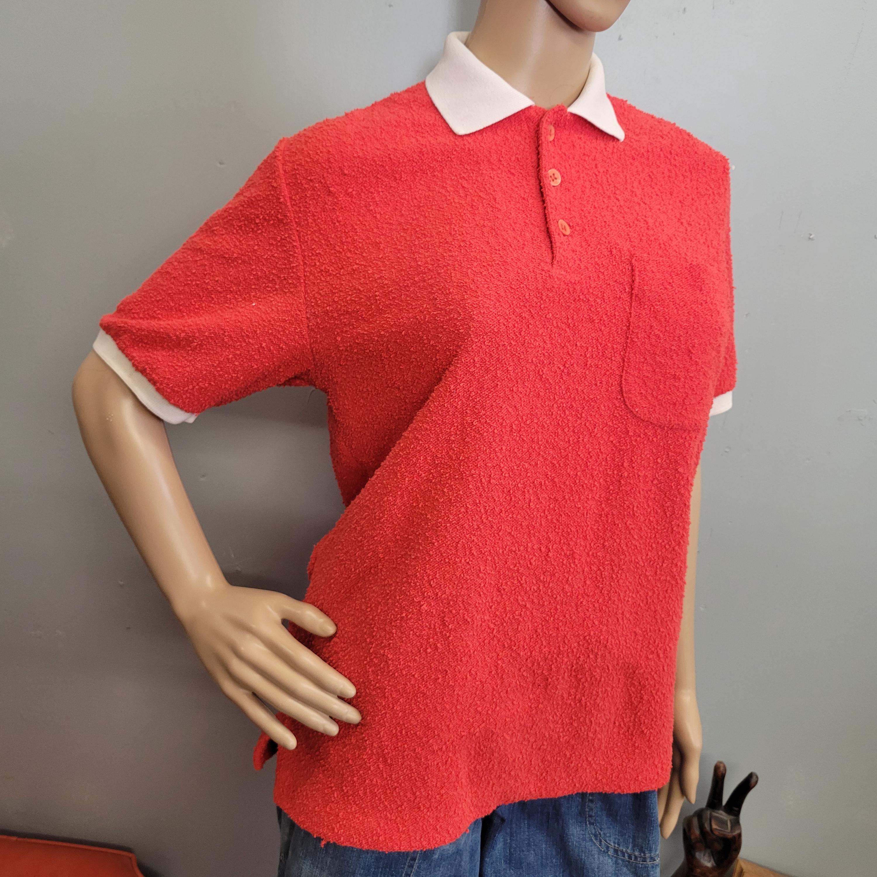 Vintage 70s Terry Cloth Ringer T-shirt: Gary Reed Red White