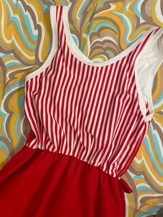 vtg 70s red striped dress spring summer tank dres… - image 8