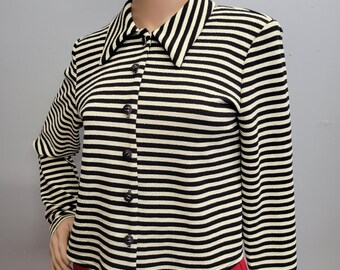 80s Striped Open Back Blouse: Mod Cut Out Top
