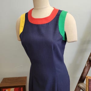 80s Color Block Mini Tank Dress: Vintage Elisse Inc Navy Blue Pinafore