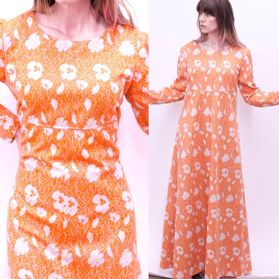 Vintage 1970's Bright ORANGE & SILVER Metallic Emb