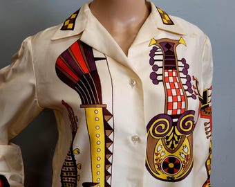 Vintage 70er Jahre Psychedelic Sitar Shirt: AWOL Pop Art Bluse