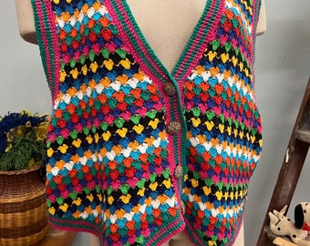 80s Abstract Knit Sweater Vest: Vintage Claus Woman Rainbow Chevron