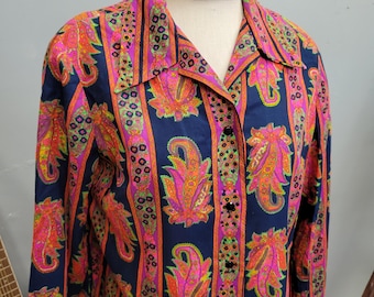 Vintage 70s Psychedelic Blouse: Alex Colman Abstract Button-Up Top